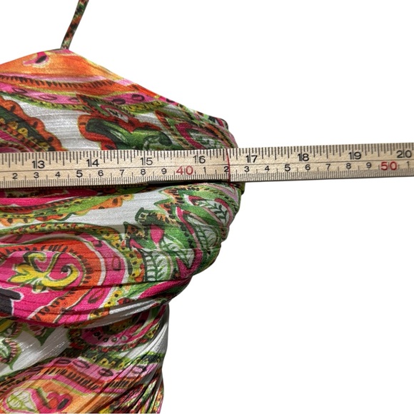 Badgley Mischka Elegant Paisley Print Ruched Maxi Designer Dress Size 6 - Picture 6 of 10